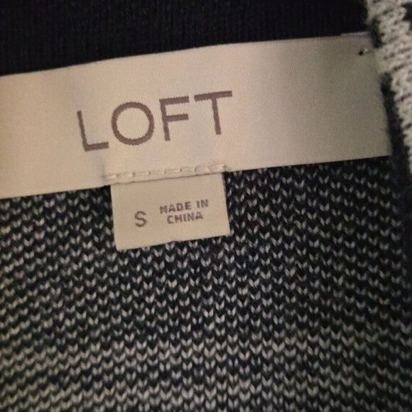 Loft Navy Windowpane Relaxed Sweater Blazer Open Front Pockets Sustainable S - Picture 6 of 7